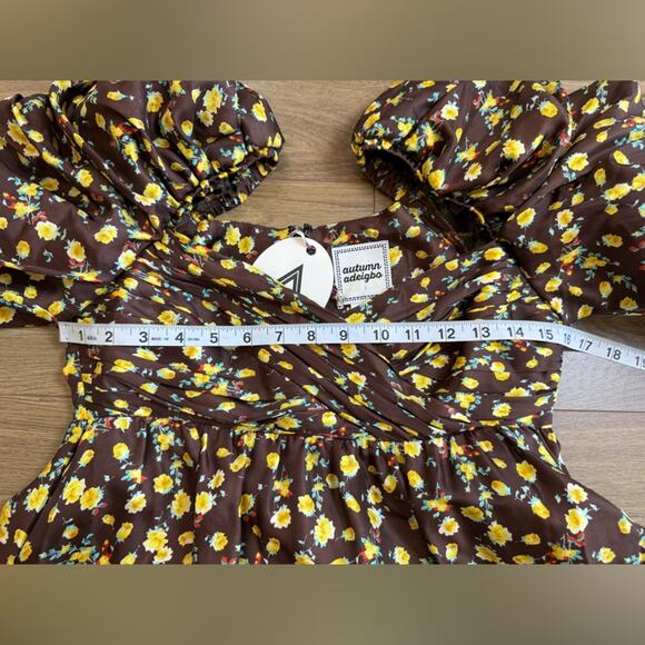 NWT AUTUMN ADEIGBO Bridgette 100% Silk Puff-Sleeve Mini Dress Brown Size 4 - Picture 12 of 16